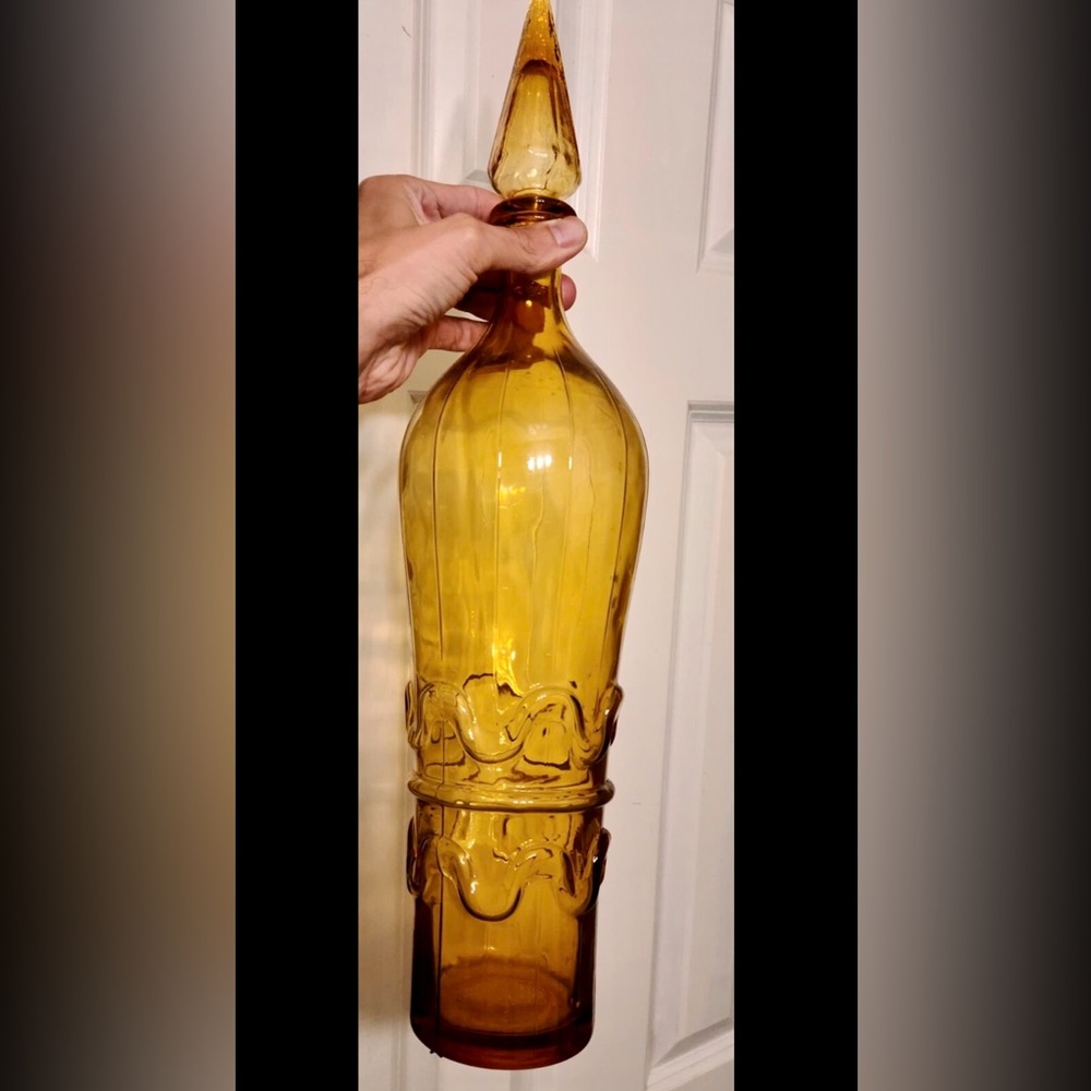 ✨🧞‍♀️Vintage Empoli Amber Genie Bottle – Italian Art Glass – Mid-Century Modern